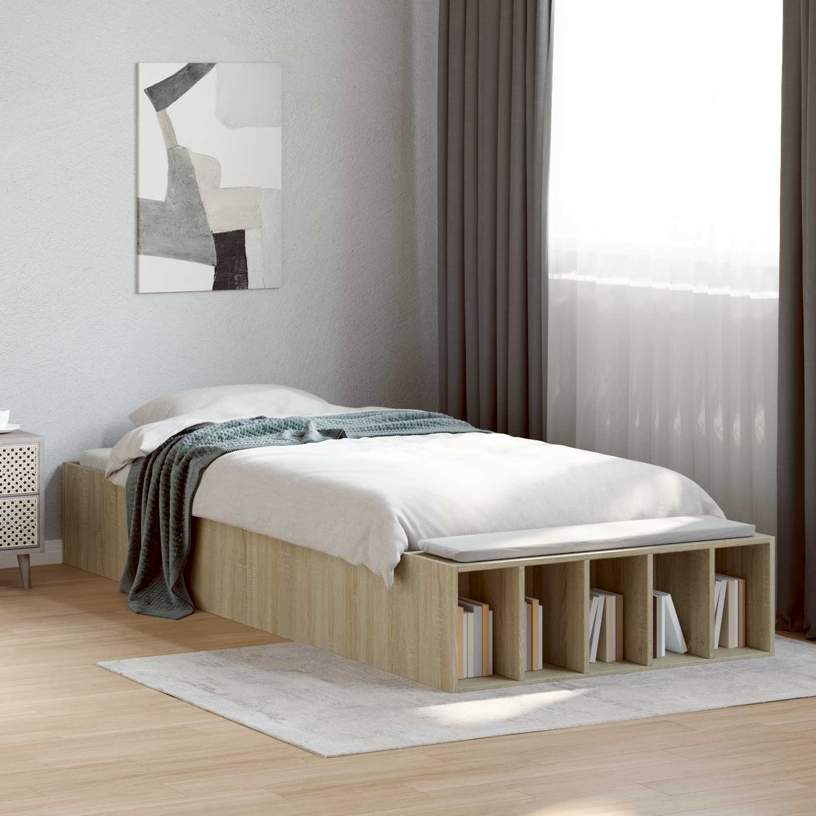 vidaXL Rama łóżka z przechowywaniem z półką dąb Sonoma 80 x 200 cm