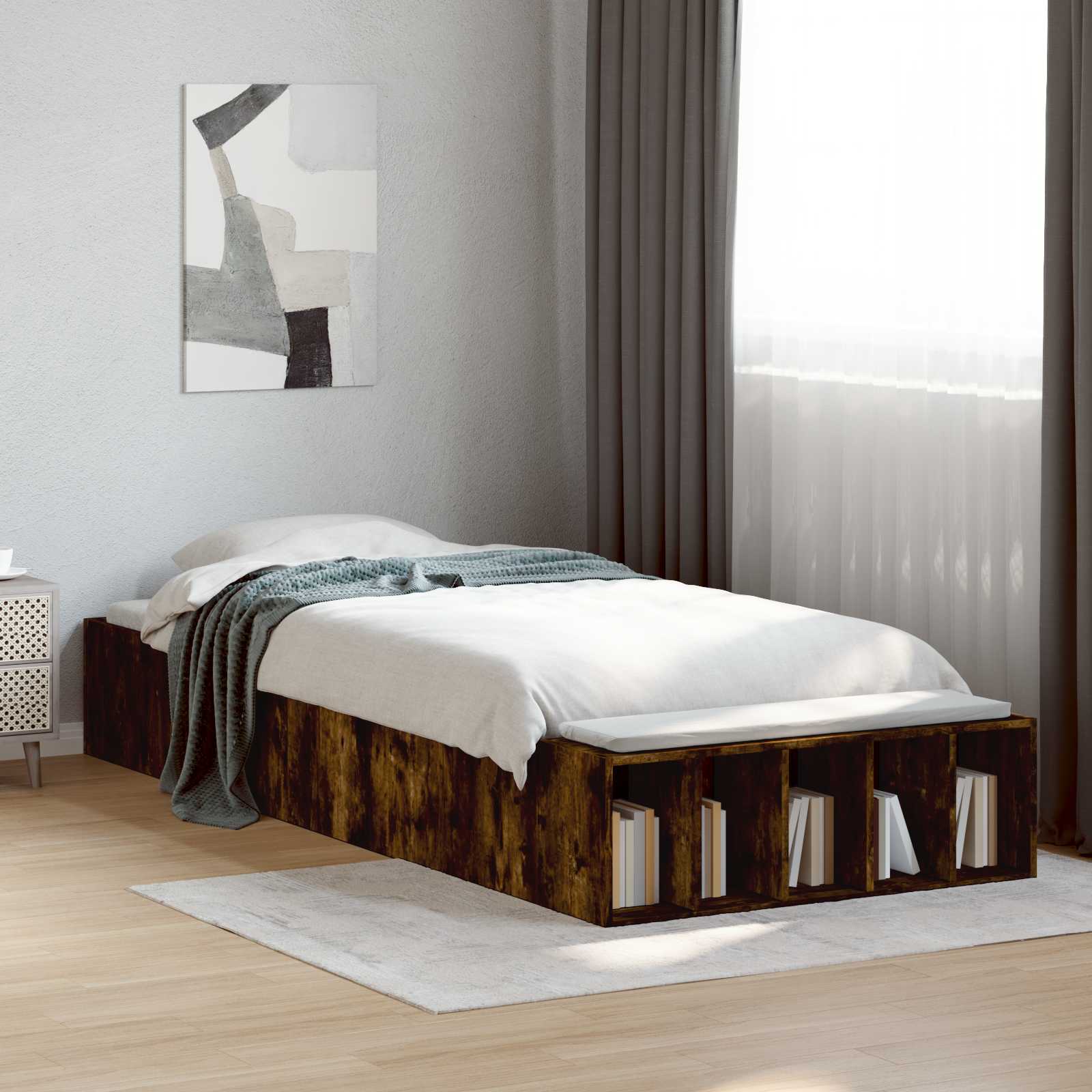 vidaXL Rama łóżka z przechowywaniem z półką Dąb wędzony 80 x 200 cm