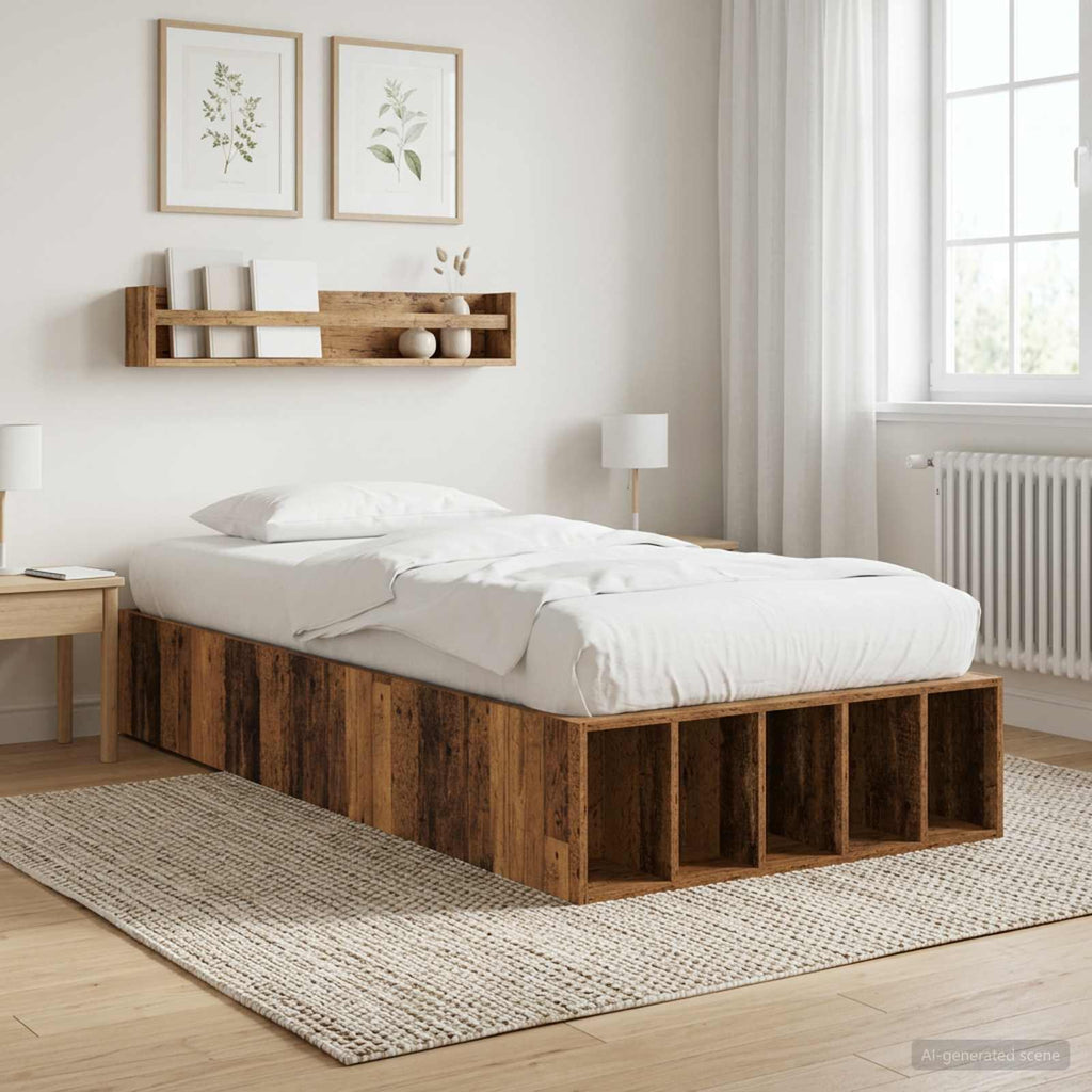vidaXL Rama łóżka z przechowywaniem z półką Stare drewno 80 x 200 cm