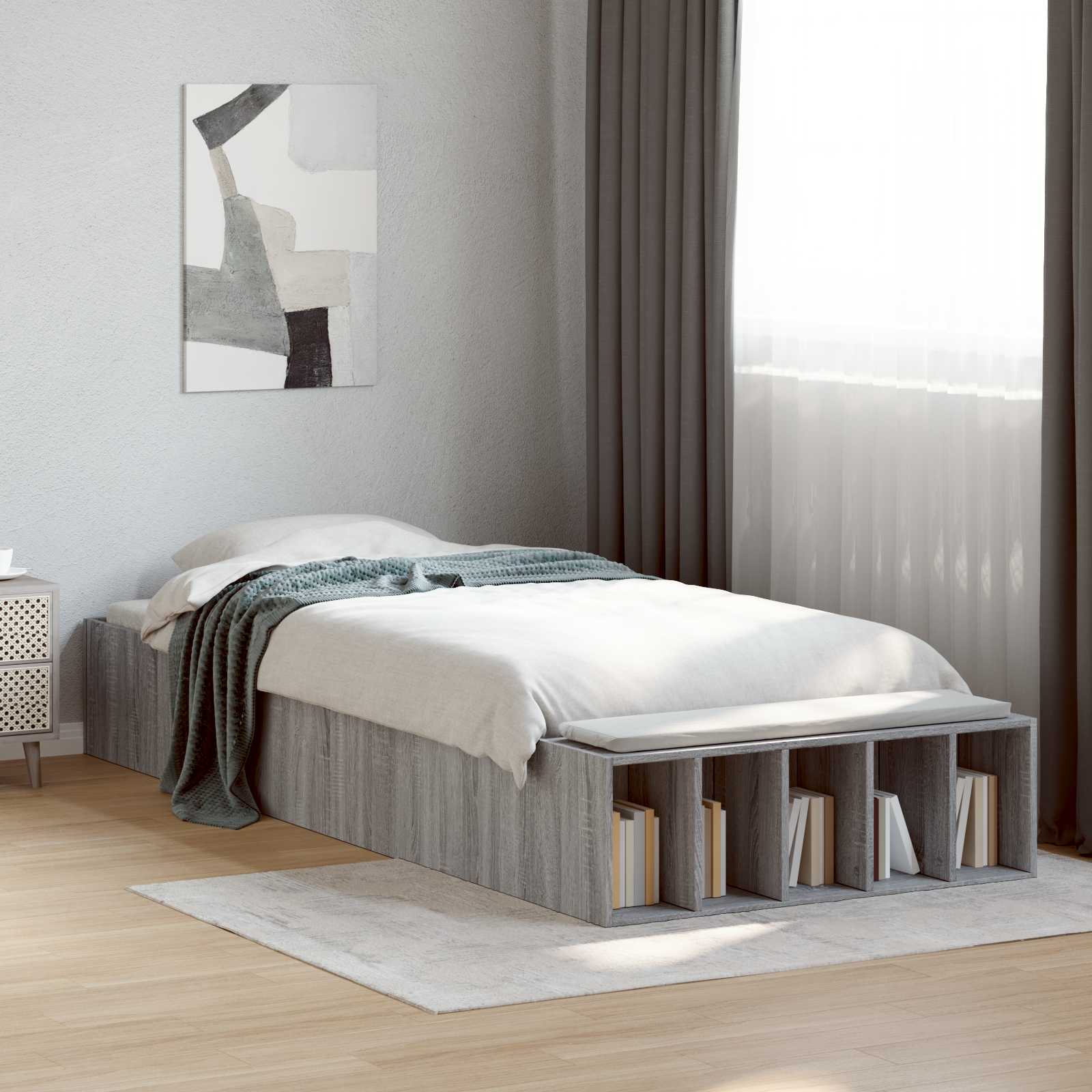 vidaXL Rama łóżka z przechowywaniem z półką Szary Sonoma 80 x 200 cm