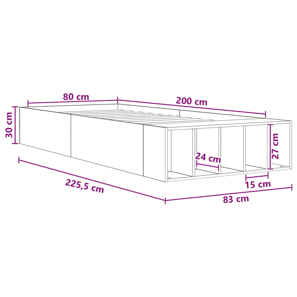 vidaXL Rama łóżka z przechowywaniem z półką Betonowy szary 80 x 200 cm