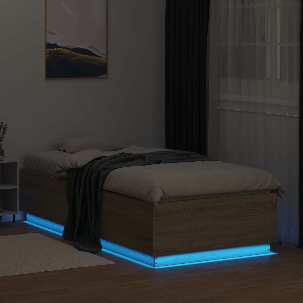 vidaXL Łóżko z ramą z LED dąb Sonoma 80 x 200 cm Drewno inżynieryjne