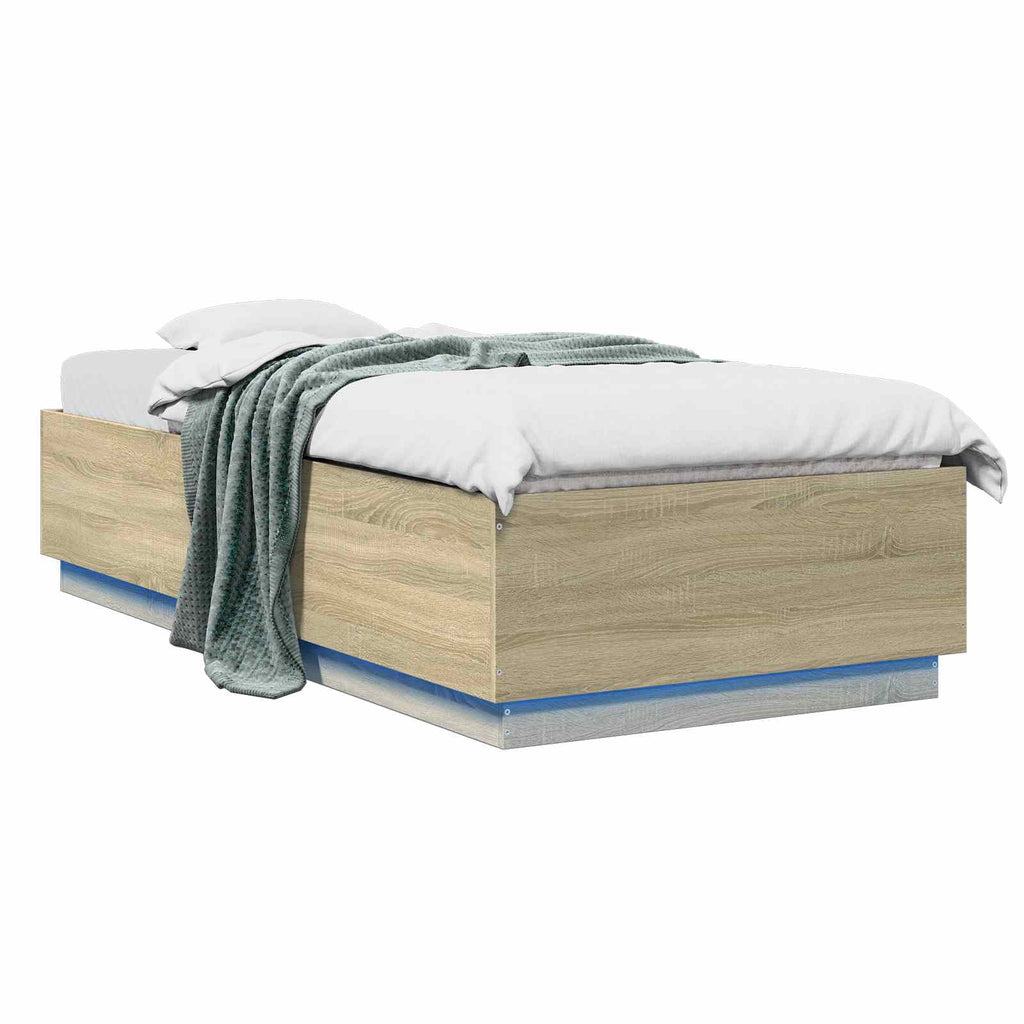vidaXL Łóżko z ramą z LED dąb Sonoma 80 x 200 cm Drewno inżynieryjne