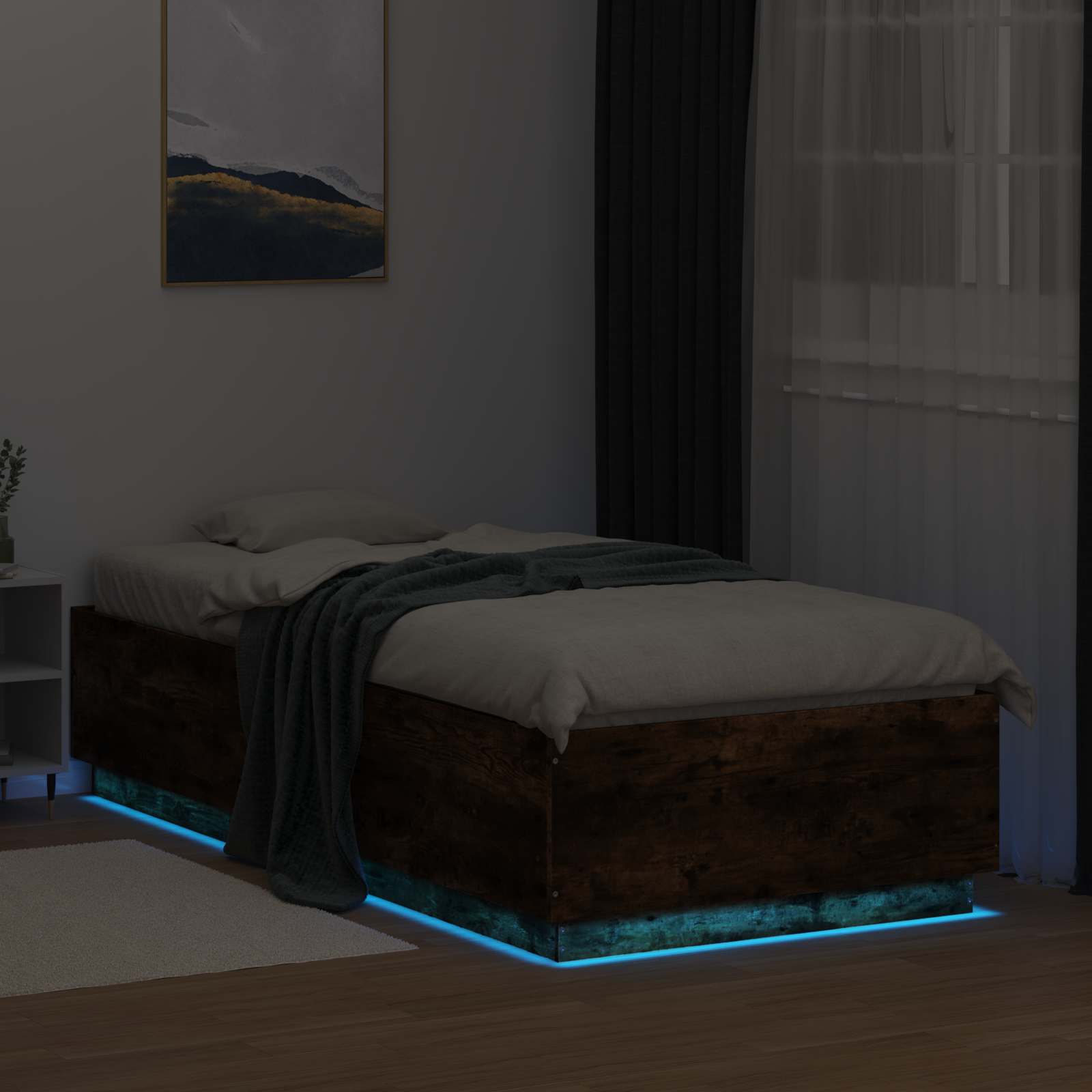 vidaXL Łóżko z ramą z LED Dąb wędzony 80 x 200 cm Drewno inżynieryjne