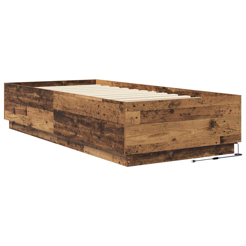 vidaXL Łóżko z ramą z LED Stare drewno 80 x 200 cm Drewno inżynieryjne