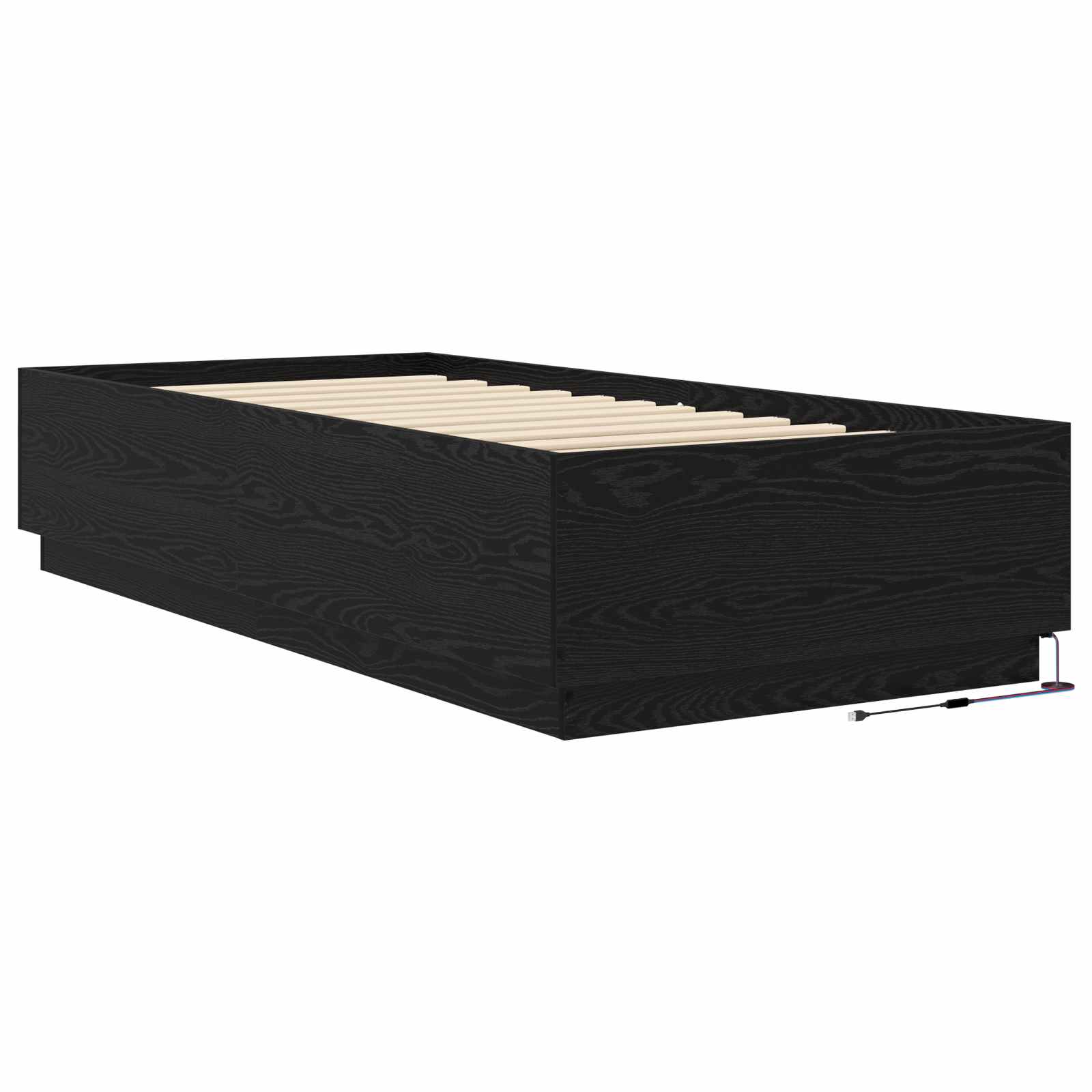 vidaXL Łóżko z ramą z LED Czarny dąb 80 x 200 cm Drewno inżynieryjne