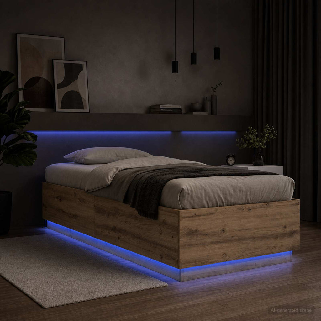 vidaXL Łóżko z ramą z LED Dąb artisian 80 x 200 cm Drewno inżynieryjne