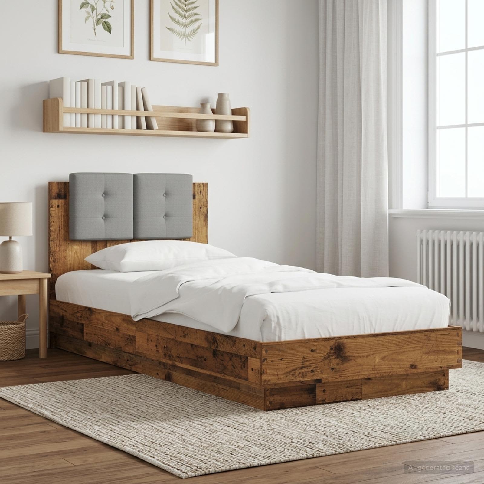 vidaXL Rama łóżka z wezgłowiem Z zagłówkiem Stare drewno 80 x 200 cm