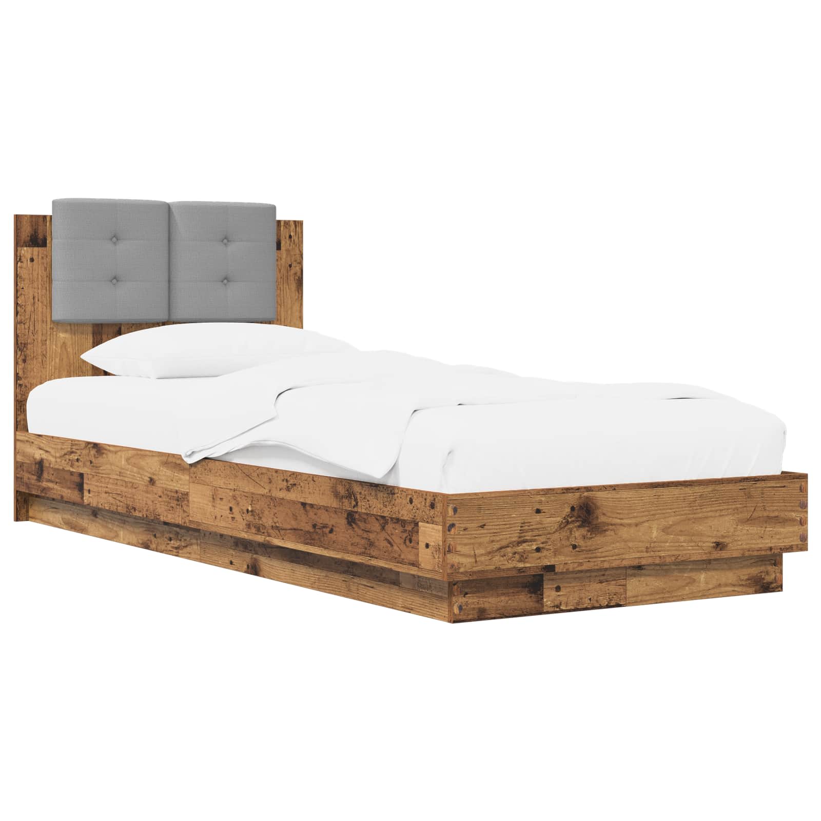 vidaXL Rama łóżka z wezgłowiem Z zagłówkiem Stare drewno 80 x 200 cm