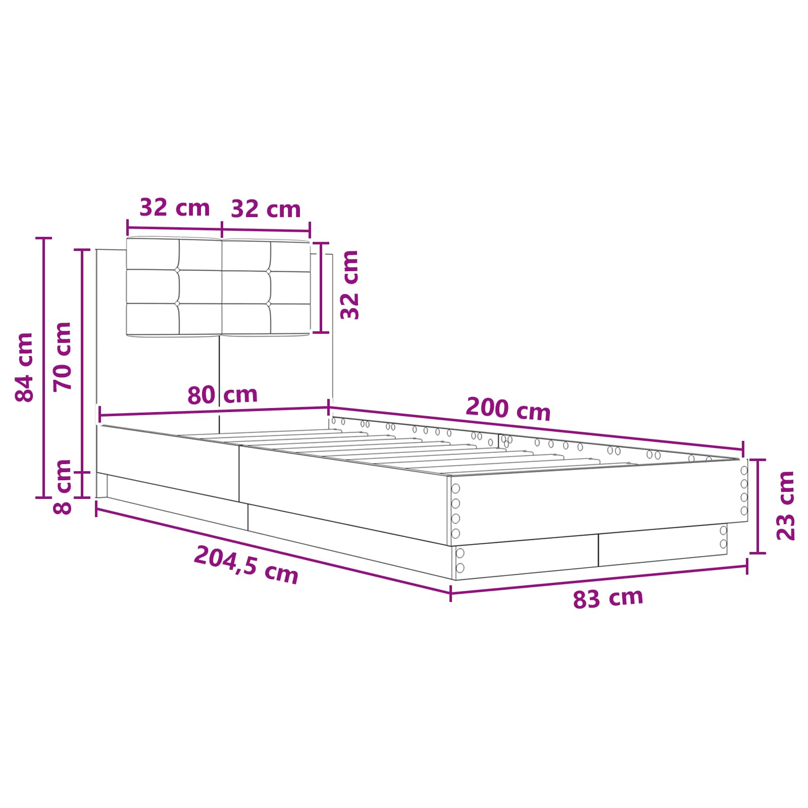 vidaXL Rama łóżka z wezgłowiem Z zagłówkiem Dąb artisian 80 x 200 cm