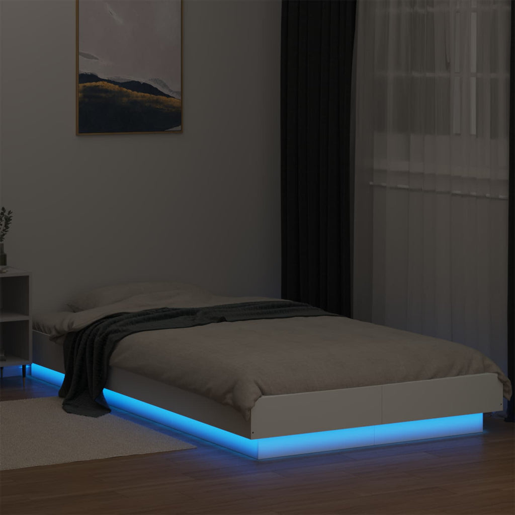 vidaXL Łóżko z ramą z LED Biały 80 x 200 cm Drewno inżynieryjne