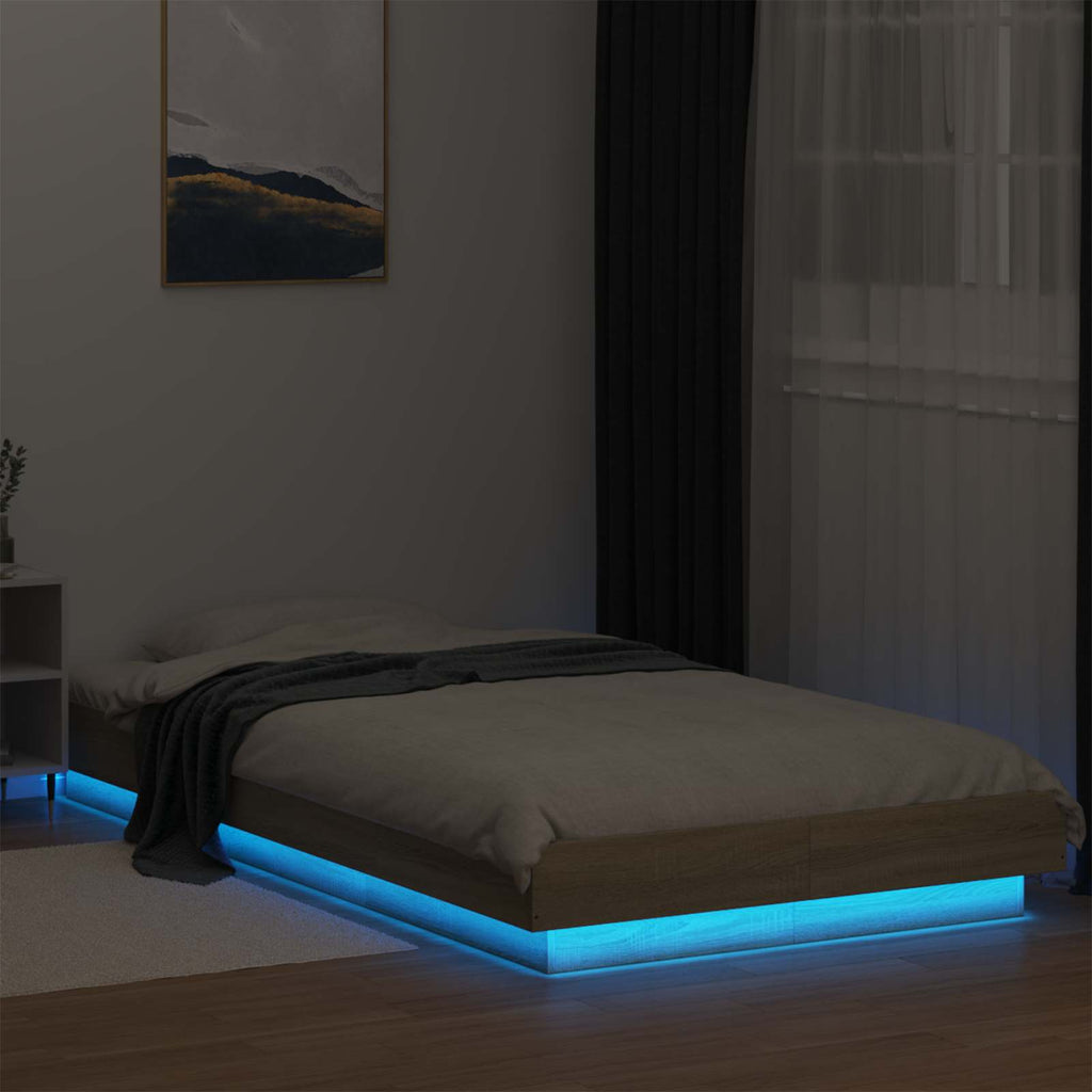 vidaXL Łóżko z ramą z LED dąb Sonoma 80 x 200 cm Drewno inżynieryjne
