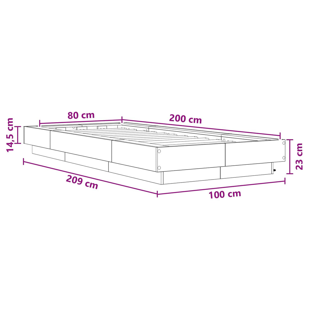 vidaXL Łóżko z ramą z LED dąb Sonoma 80 x 200 cm Drewno inżynieryjne
