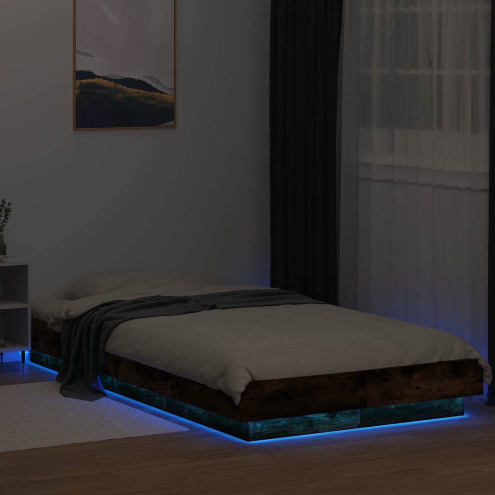 vidaXL Łóżko z ramą z LED Dąb wędzony 80 x 200 cm Drewno inżynieryjne