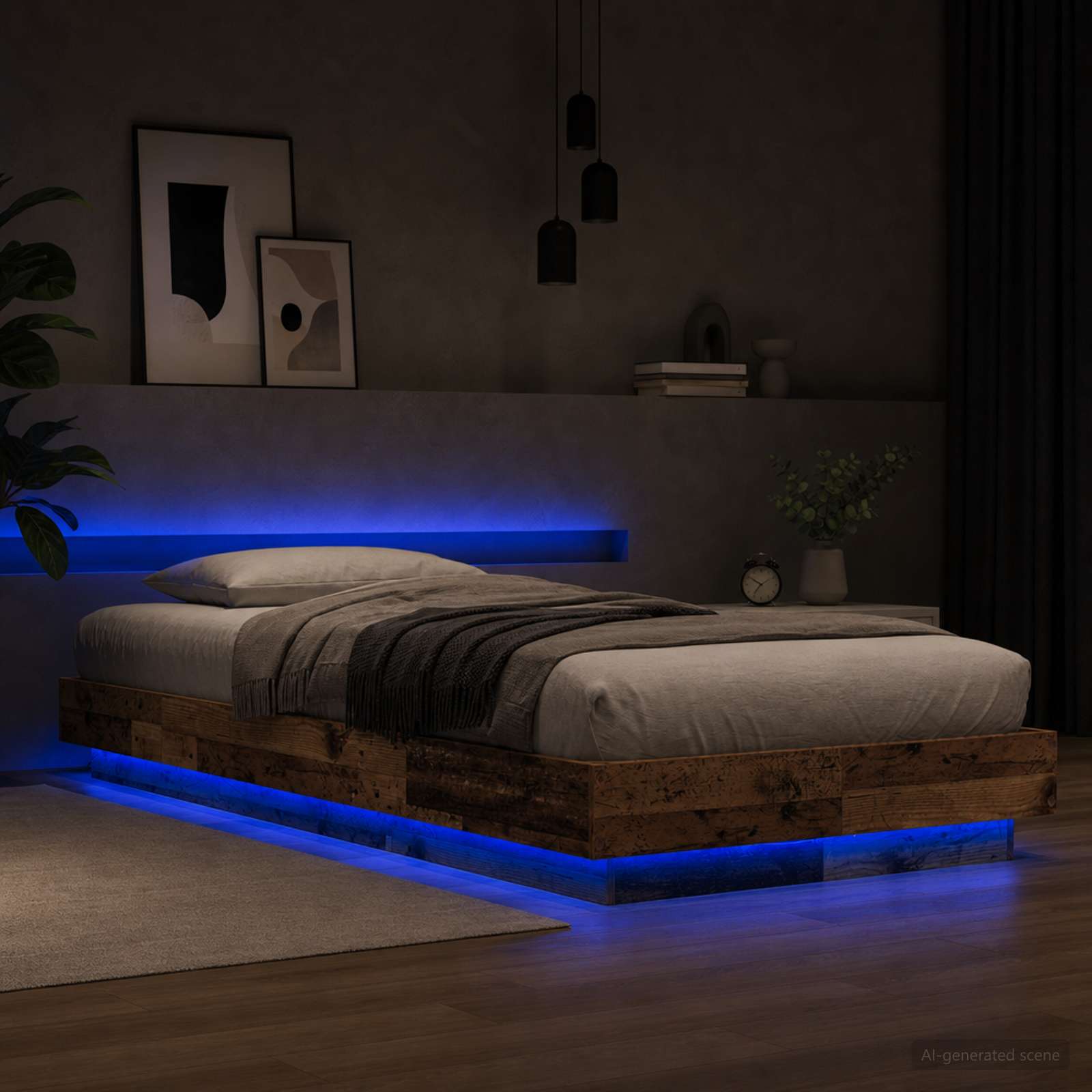 vidaXL Łóżko z ramą z LED Stare drewno 80 x 200 cm Drewno inżynieryjne