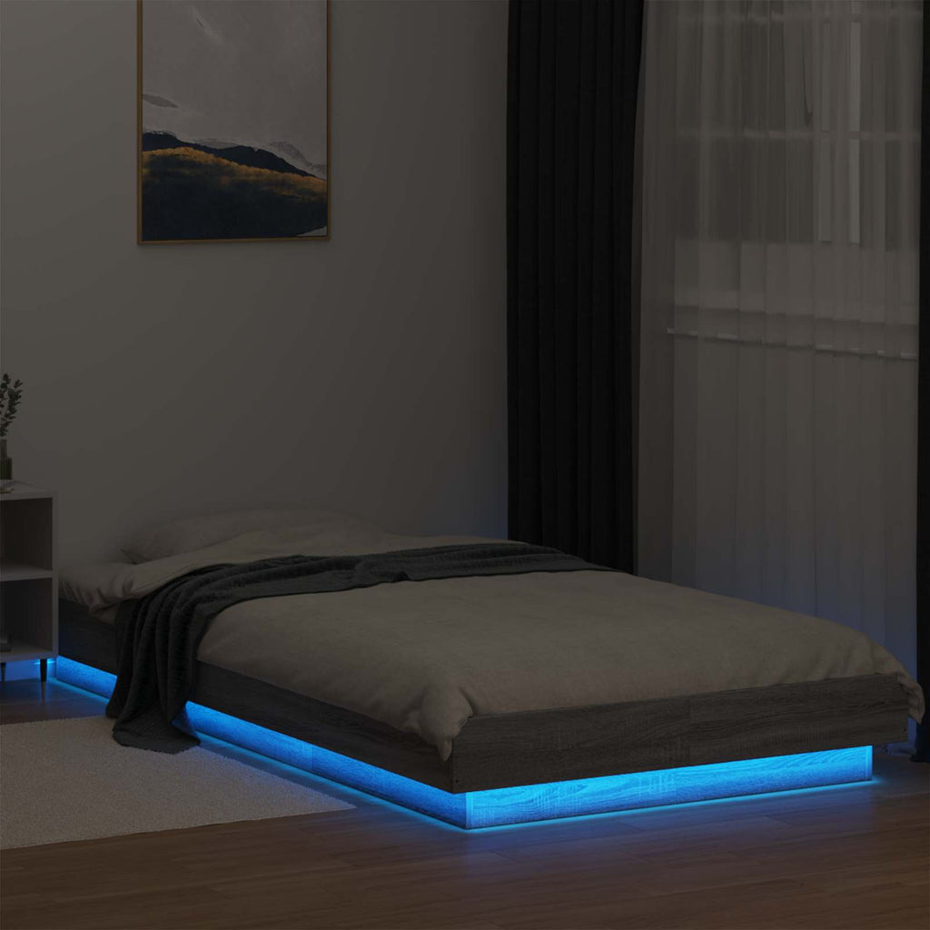 vidaXL Łóżko z ramą z LED Szary Sonoma 80 x 200 cm Drewno inżynieryjne