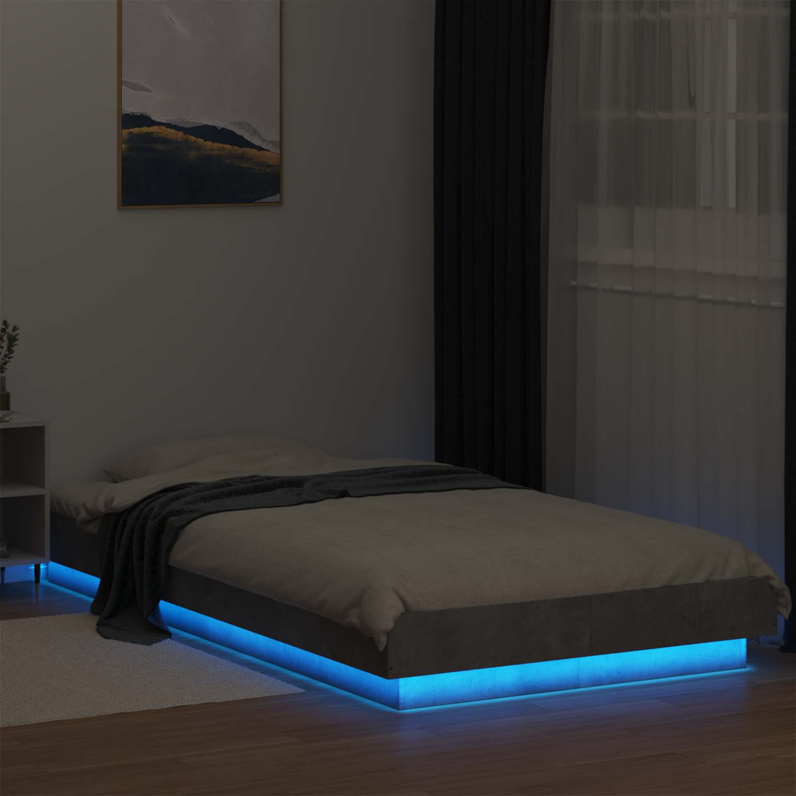 vidaXL Łóżko z ramą z LED z paskami LED Betonowy szary 80 x 200 cm