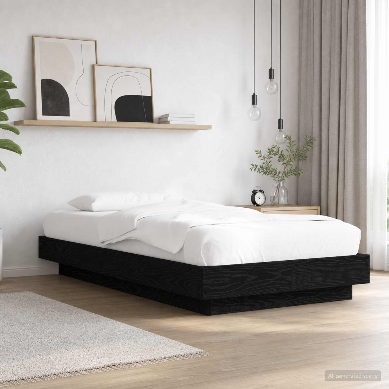 vidaXL Łóżko z ramą z LED Czarny dąb 80 x 200 cm Drewno inżynieryjne