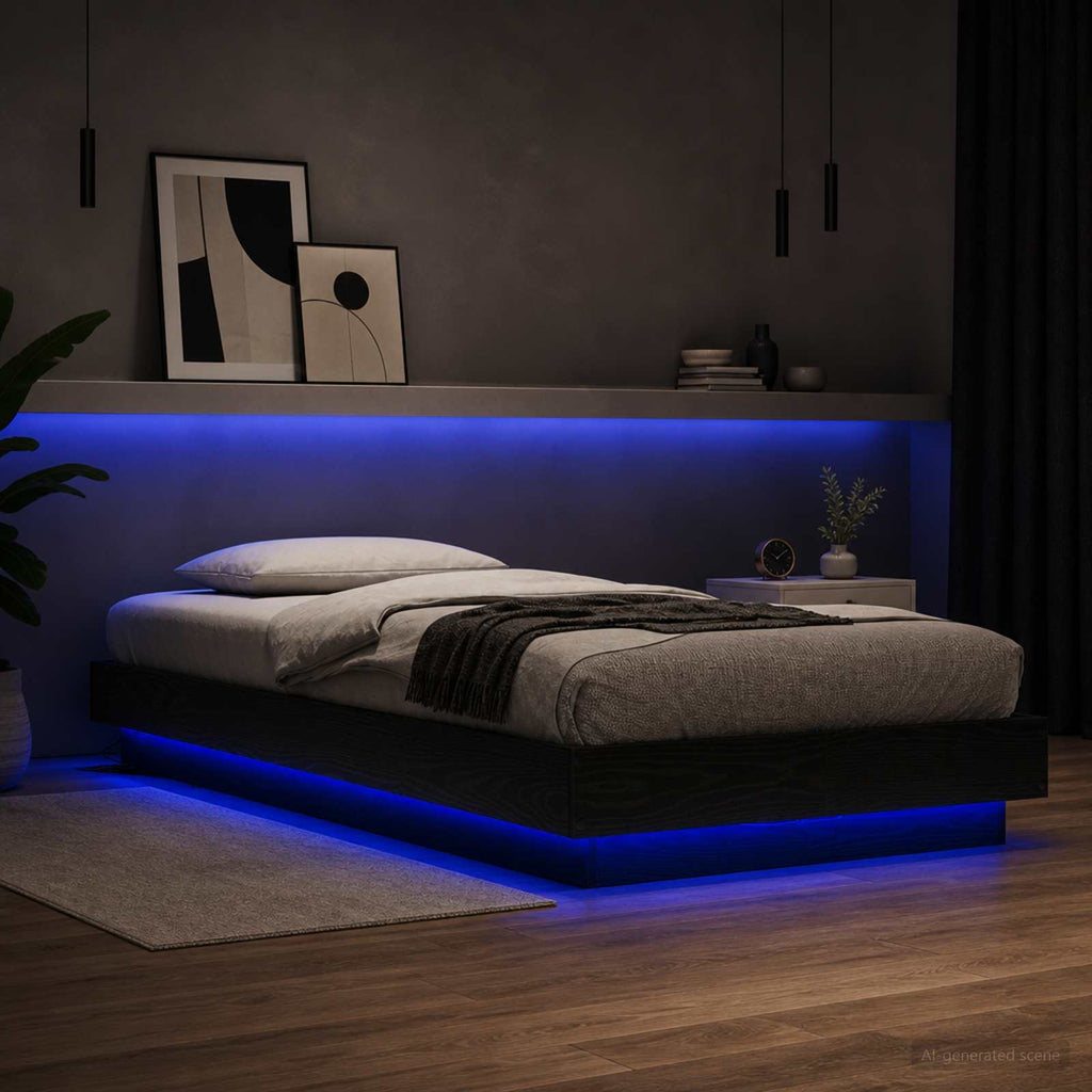 vidaXL Łóżko z ramą z LED Czarny dąb 80 x 200 cm Drewno inżynieryjne