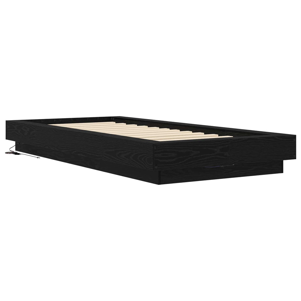 vidaXL Łóżko z ramą z LED Czarny dąb 80 x 200 cm Drewno inżynieryjne