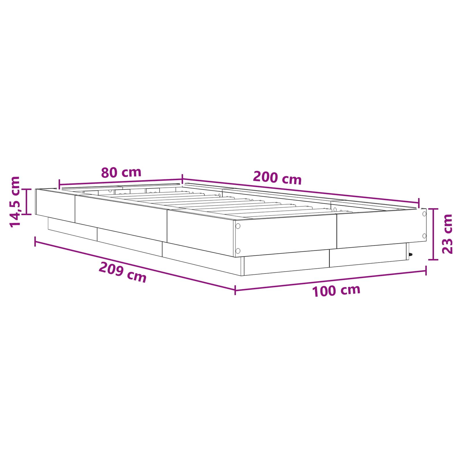 vidaXL Łóżko z ramą z LED Czarny dąb 80 x 200 cm Drewno inżynieryjne