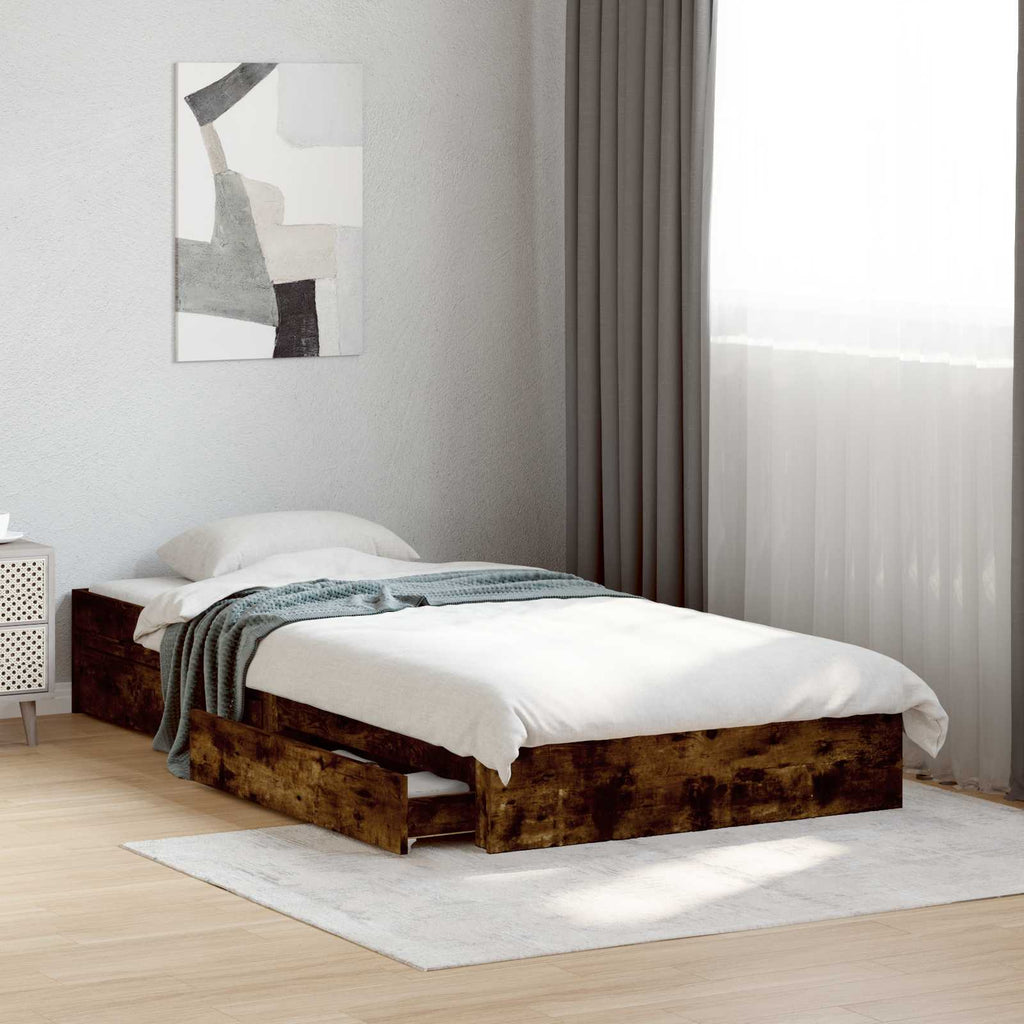 vidaXL Rama łóżka z przechowywaniem z szufladą Dąb wędzony 80 x 200 cm