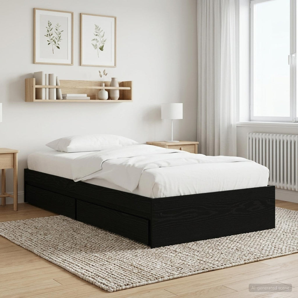 vidaXL Rama łóżka z przechowywaniem z szufladą Czarny dąb 80 x 200 cm