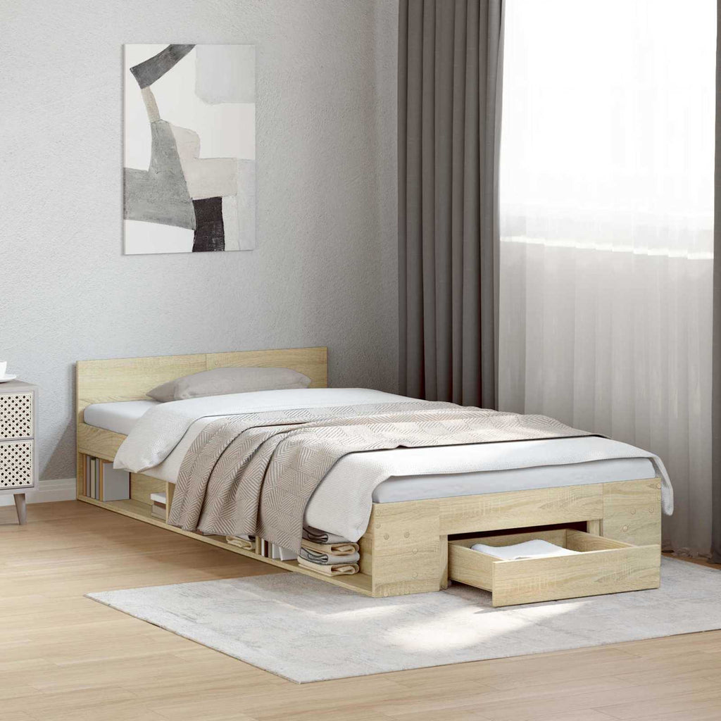 vidaXL Rama łóżka z przechowywaniem z szufladą dąb Sonoma 80 x 200 cm