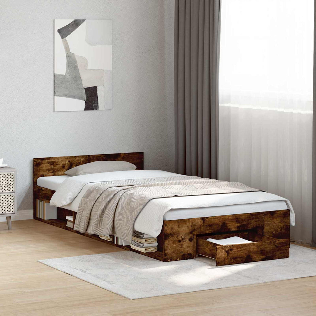 vidaXL Rama łóżka z przechowywaniem z szufladą Dąb wędzony 80 x 200 cm
