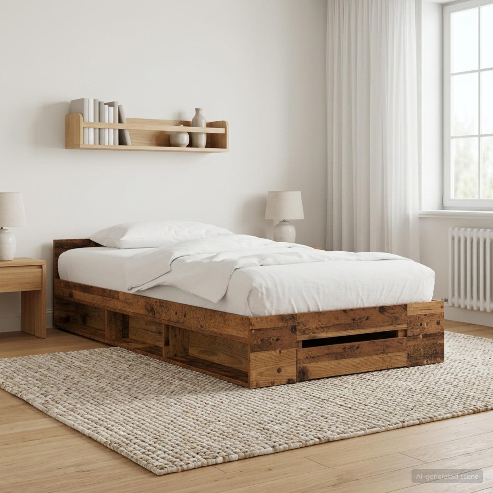vidaXL Rama łóżka z przechowywaniem z półką Stare drewno 80 x 200 cm