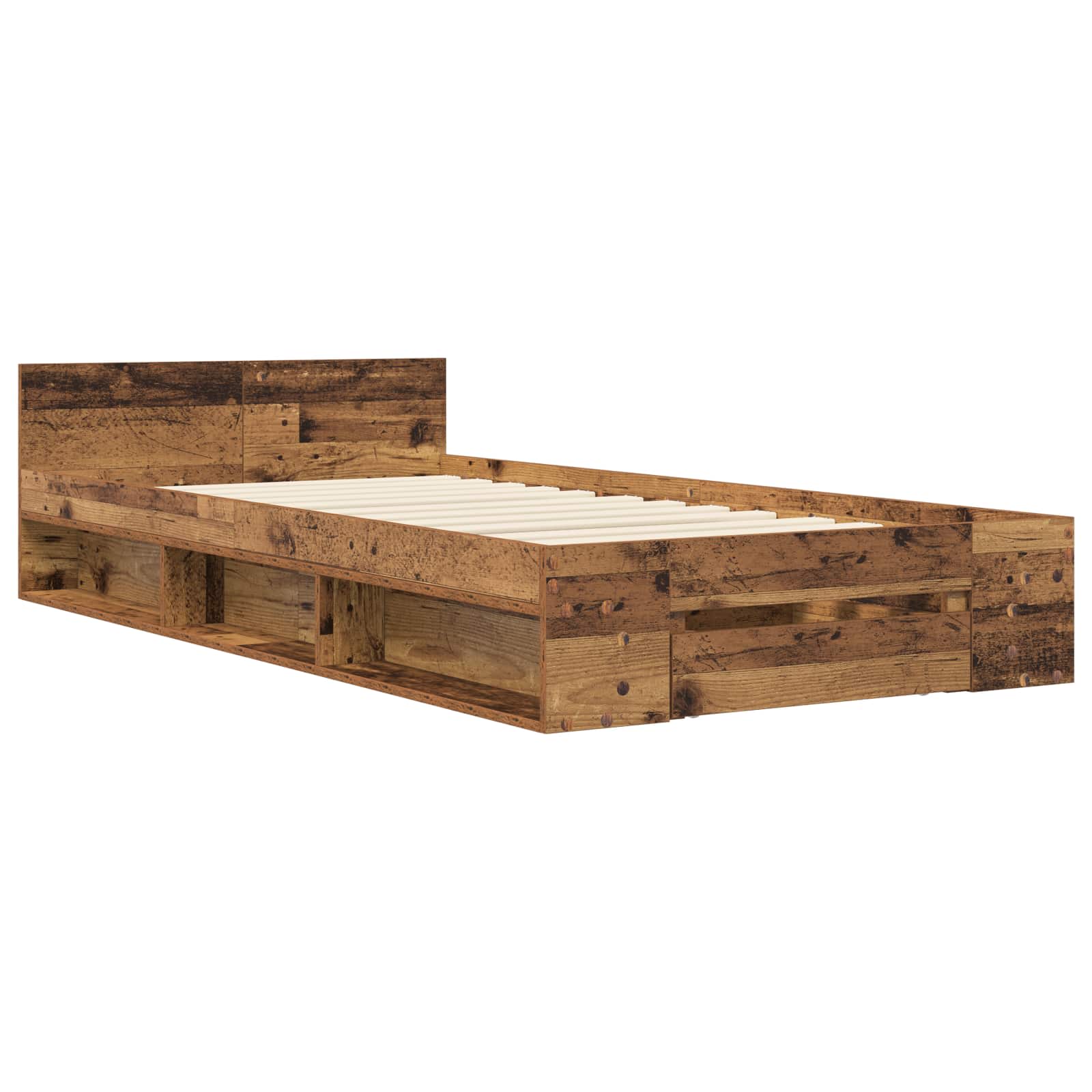 vidaXL Rama łóżka z przechowywaniem z półką Stare drewno 80 x 200 cm