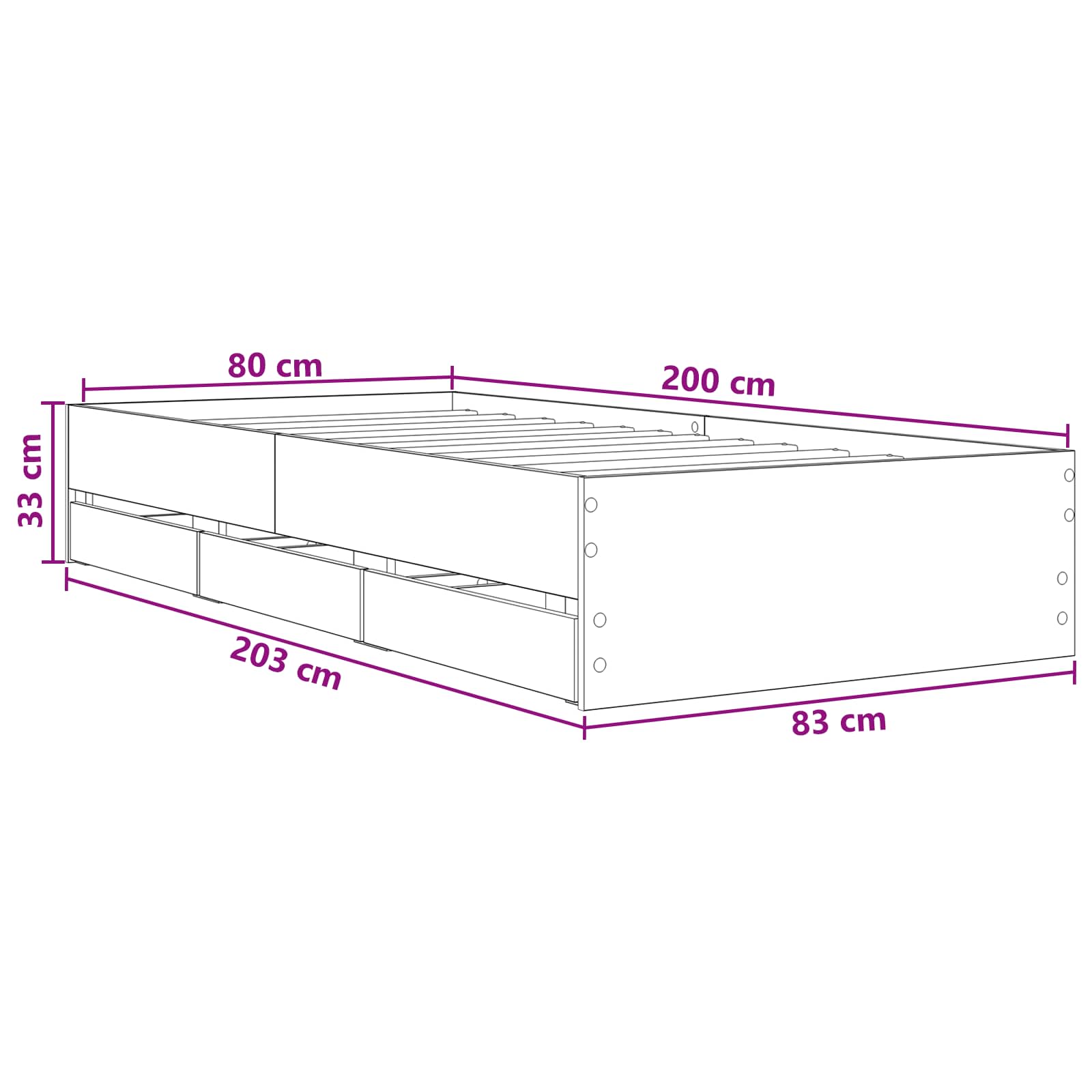 vidaXL Rama łóżka z przechowywaniem z szufladą Biały 80 x 200 cm