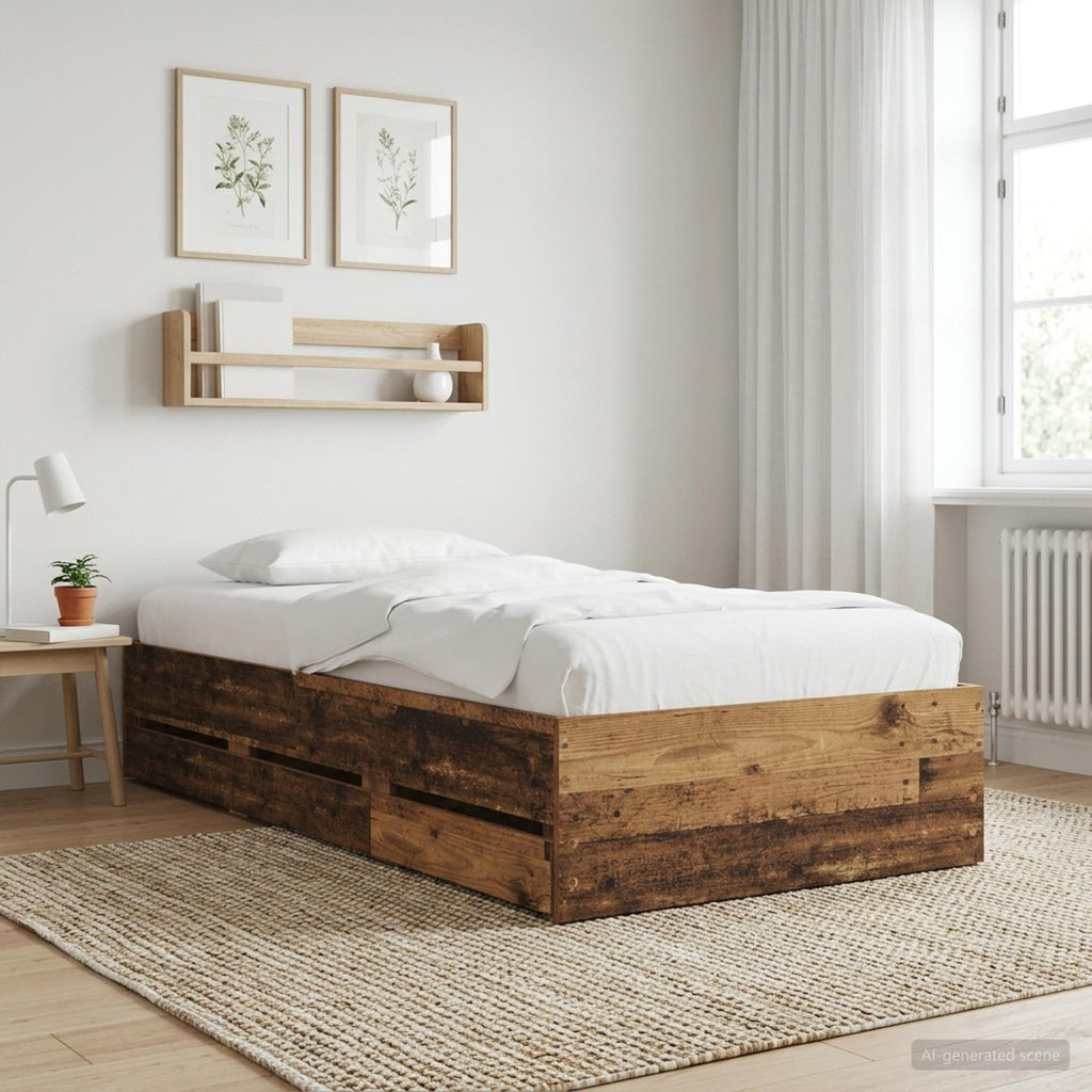 vidaXL Rama łóżka z przechowywaniem Stare drewno 80 x 200 cm