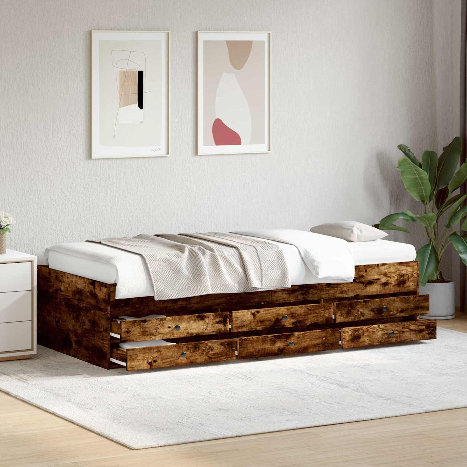 vidaXL Rama łóżka z przechowywaniem z szufladą Dąb wędzony 80 x 200 cm