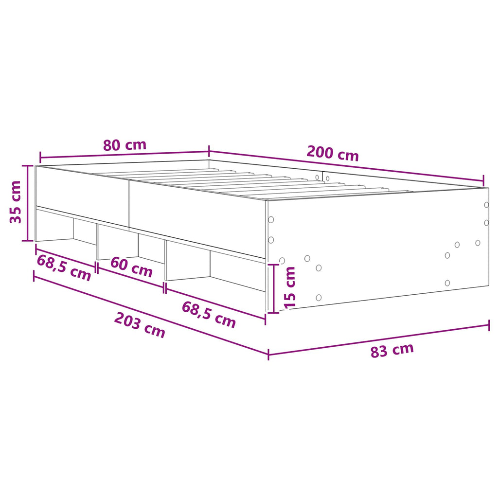 vidaXL Ramka łóżka z półką dąb Sonoma 80 x 200 cm Drewno inżynieryjne