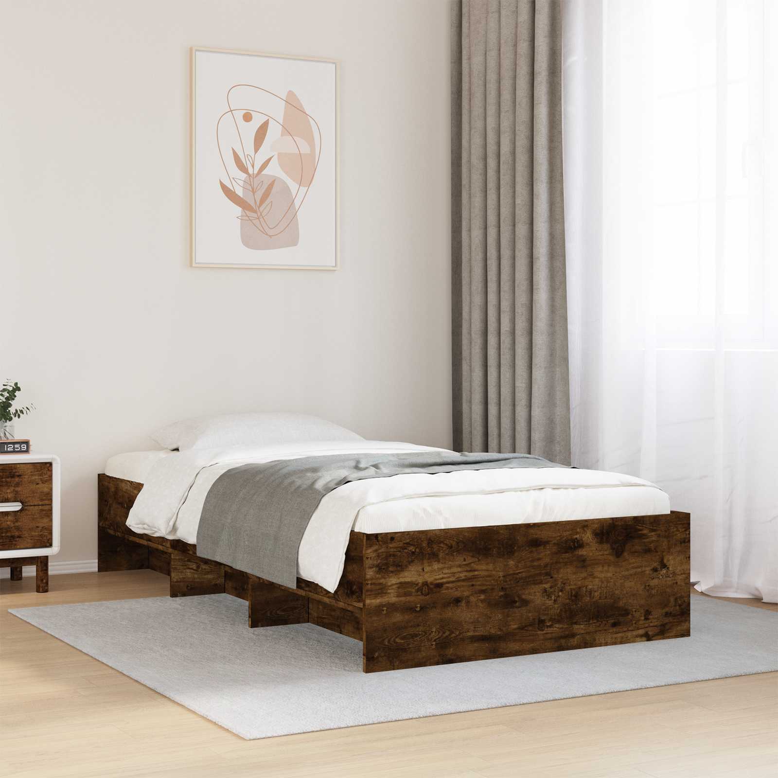 vidaXL Ramka łóżka z półką Dąb wędzony 80 x 200 cm Drewno inżynieryjne