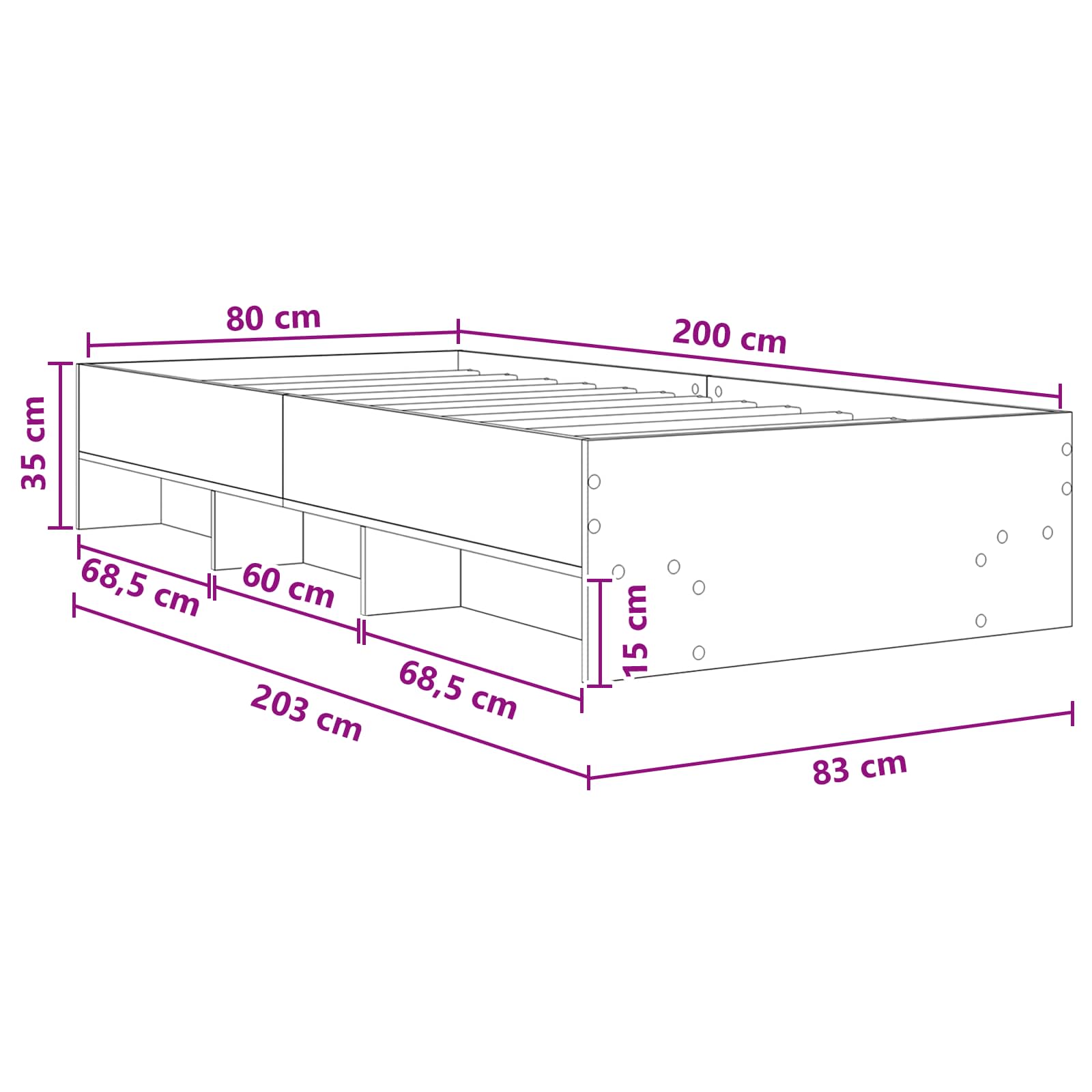 vidaXL Ramka łóżka Szary Sonoma 80 x 200 cm Drewno inżynieryjne
