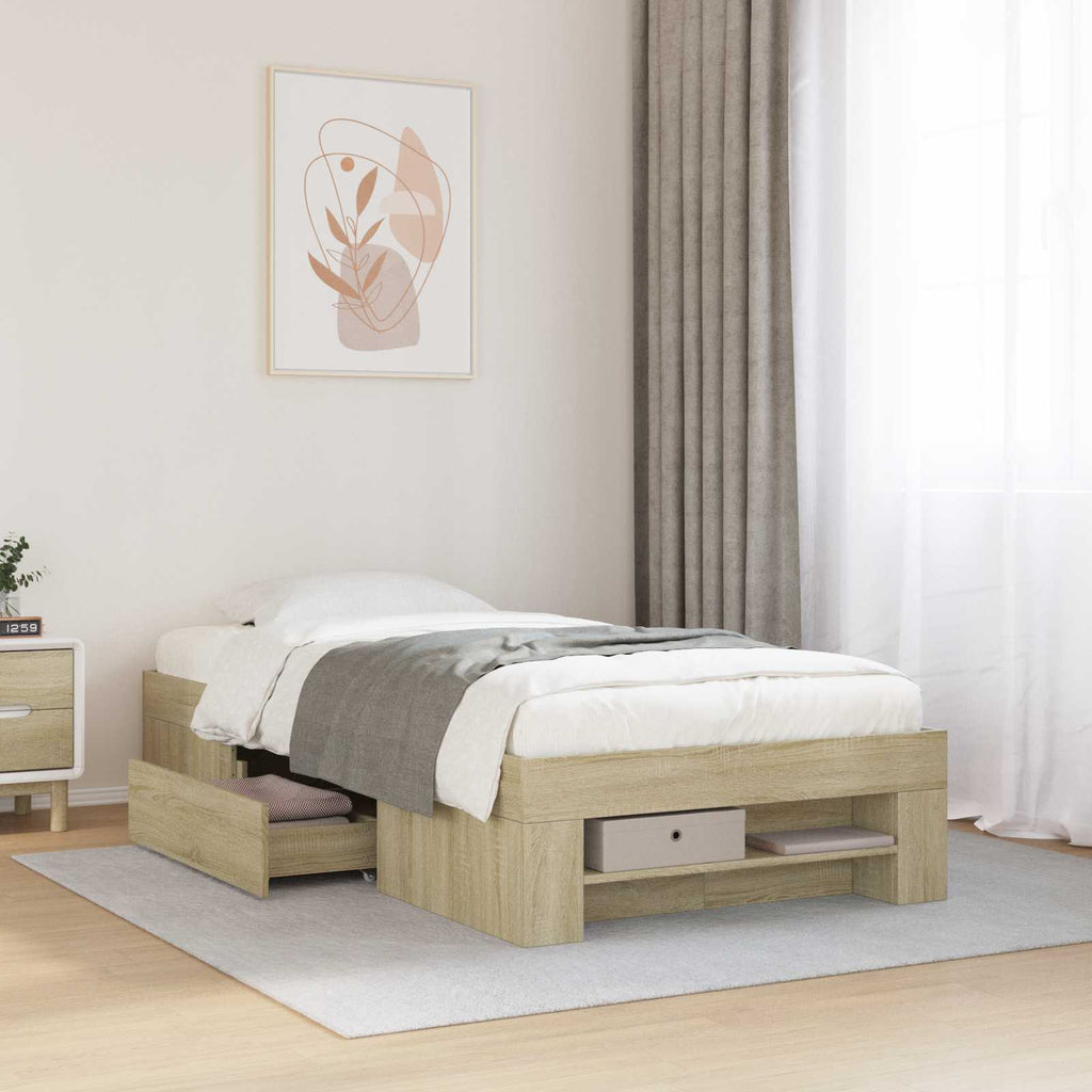 vidaXL Rama łóżka z przechowywaniem z szufladą dąb Sonoma 80 x 200 cm