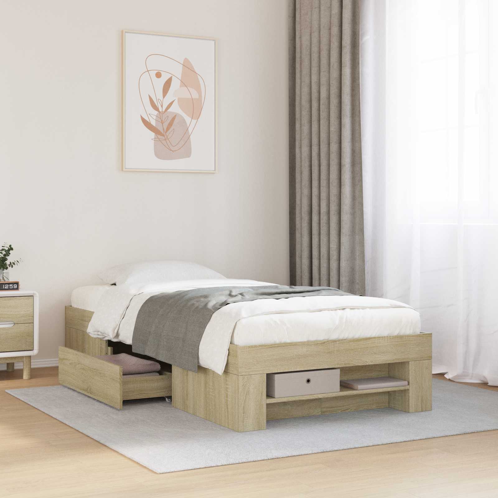 vidaXL Rama łóżka z przechowywaniem z szufladą dąb Sonoma 80 x 200 cm