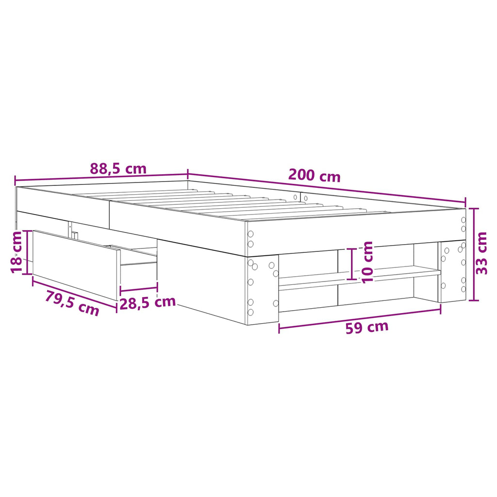 vidaXL Rama łóżka z przechowywaniem z szufladą dąb Sonoma 80 x 200 cm