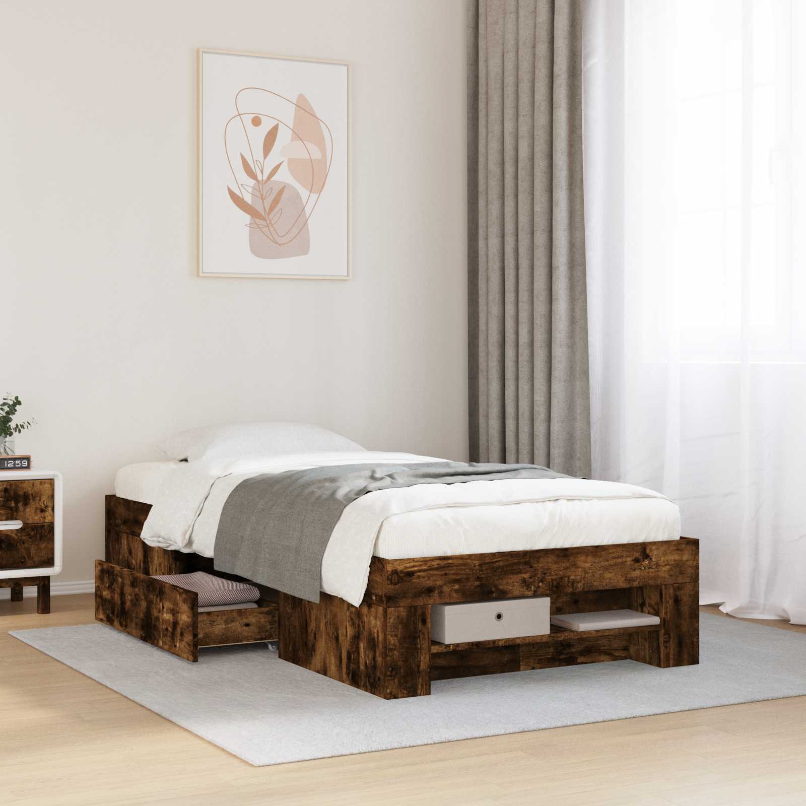 vidaXL Rama łóżka z przechowywaniem z szufladą Dąb wędzony 80 x 200 cm
