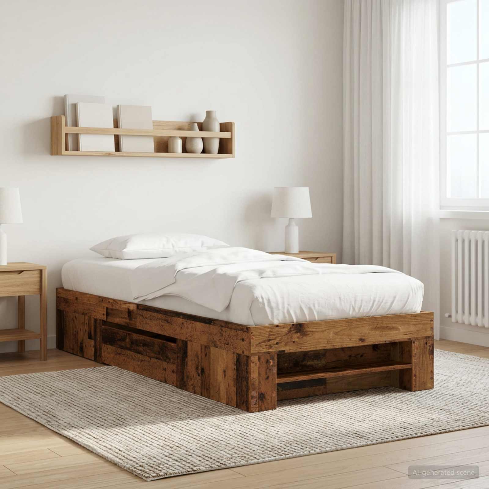 vidaXL Rama łóżka z przechowywaniem z półką Stare drewno 80 x 200 cm