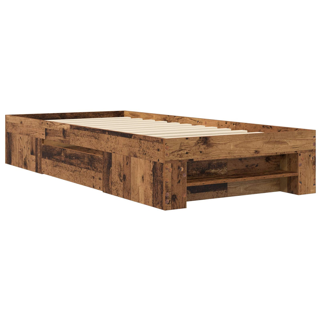 vidaXL Rama łóżka z przechowywaniem z półką Stare drewno 80 x 200 cm