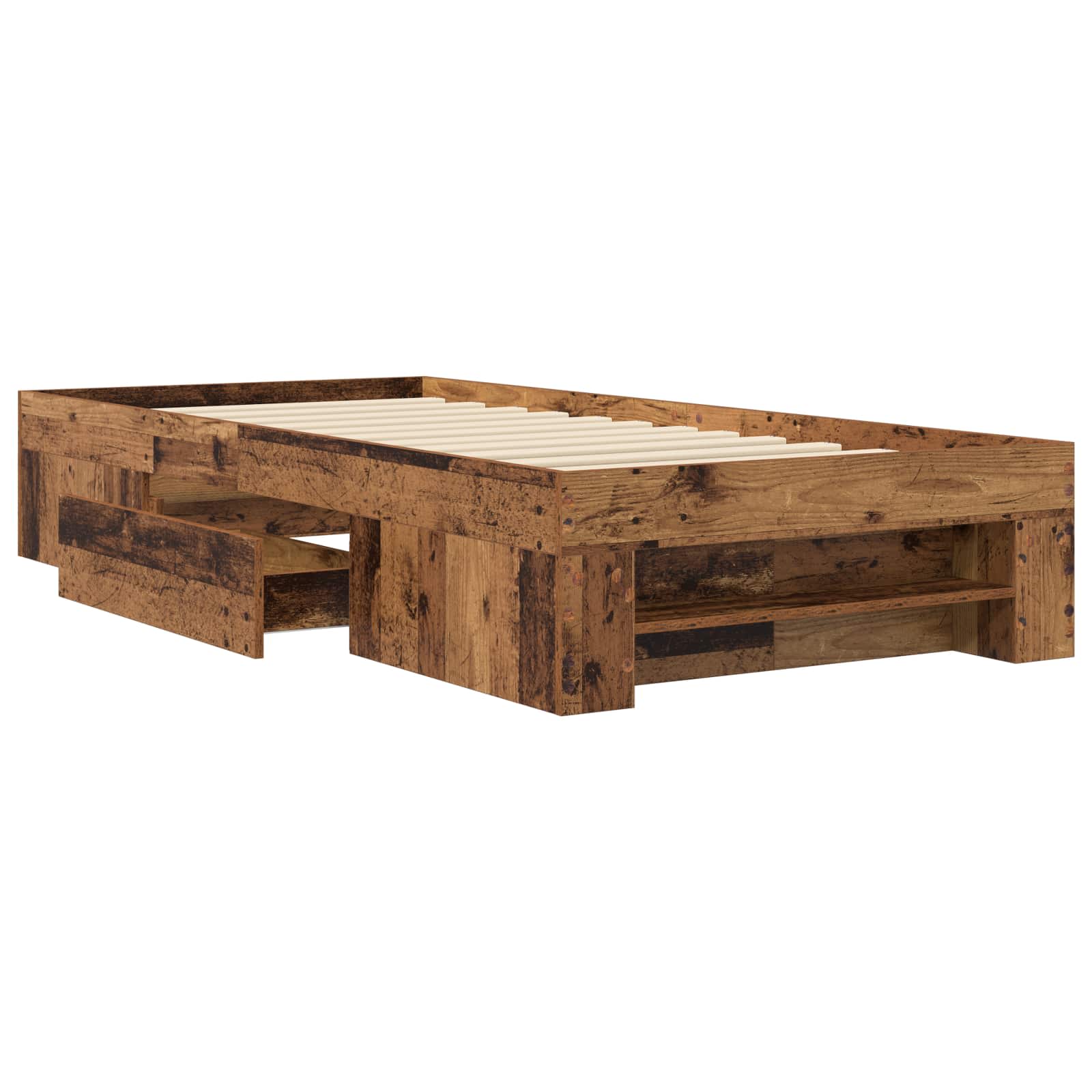 vidaXL Rama łóżka z przechowywaniem z półką Stare drewno 80 x 200 cm