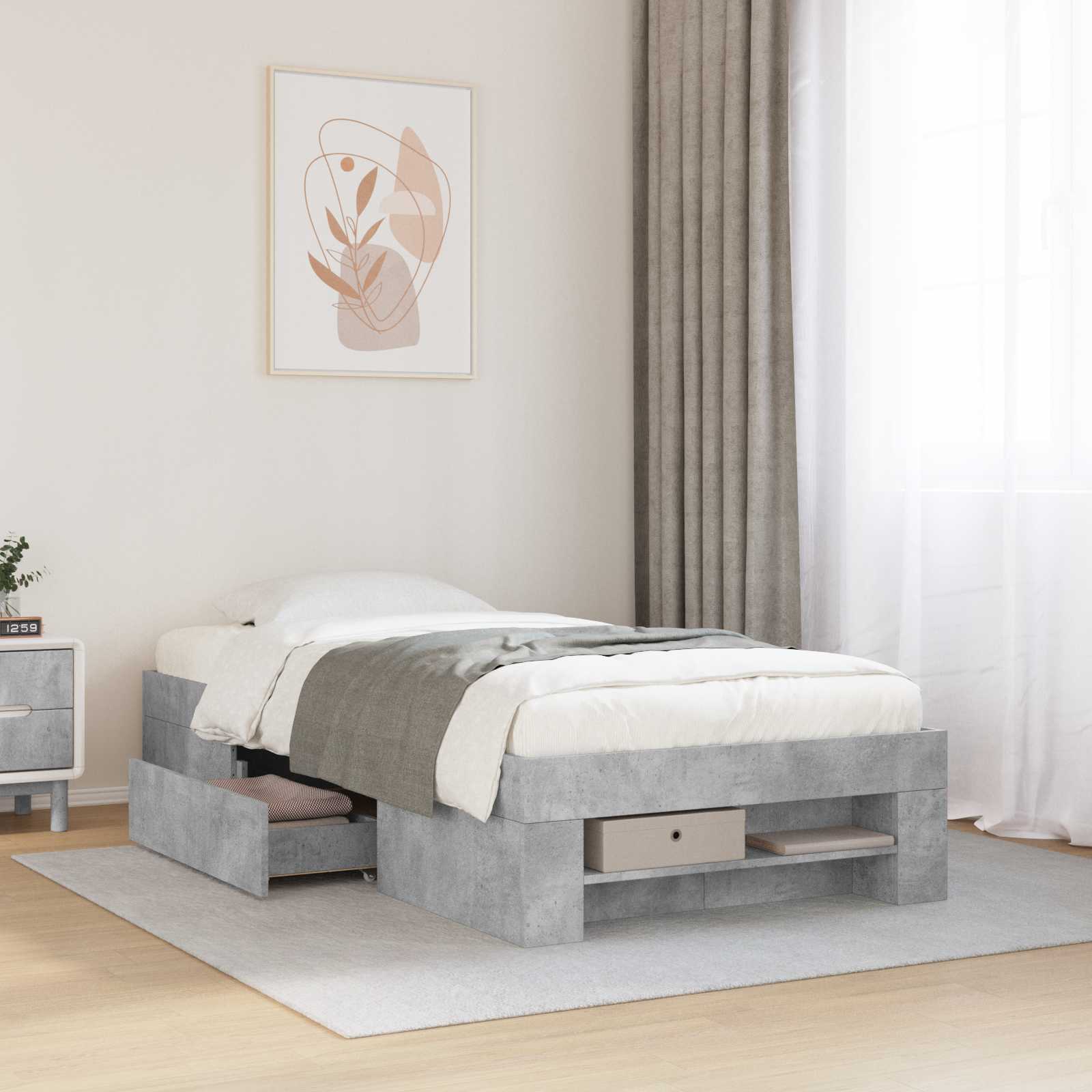 vidaXL Rama łóżka z przechowywaniem z półką Betonowy szary 80 x 200 cm