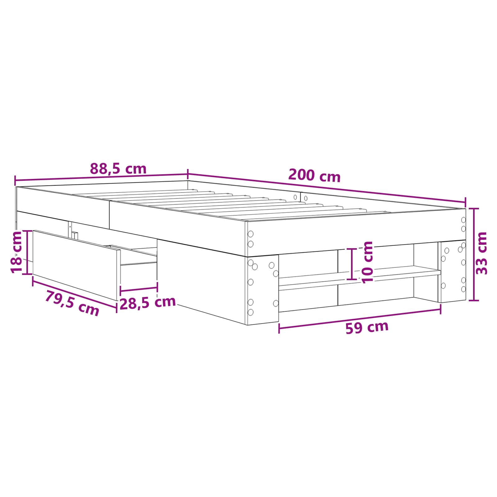 vidaXL Rama łóżka z przechowywaniem z półką Dąb artisian 80 x 200 cm