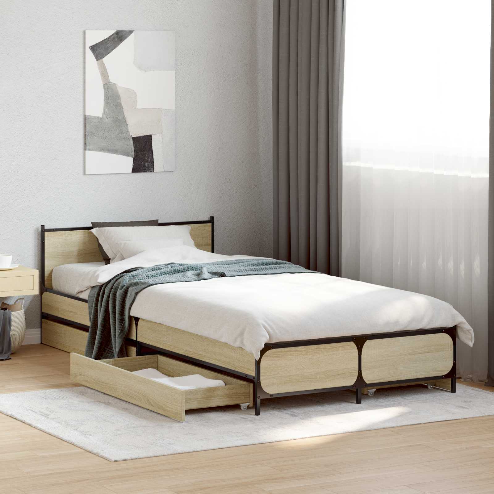 vidaXL Rama łóżka z wezgłowiem z szufladą dąb Sonoma 80 x 200 cm