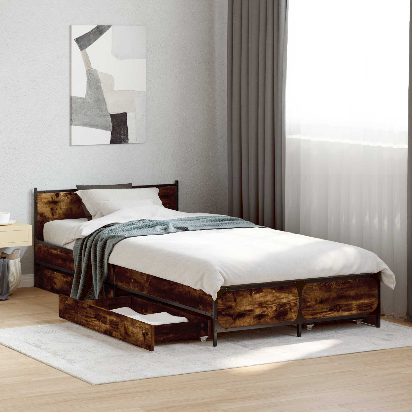 vidaXL Rama łóżka z wezgłowiem z szufladą Dąb wędzony 80 x 200 cm
