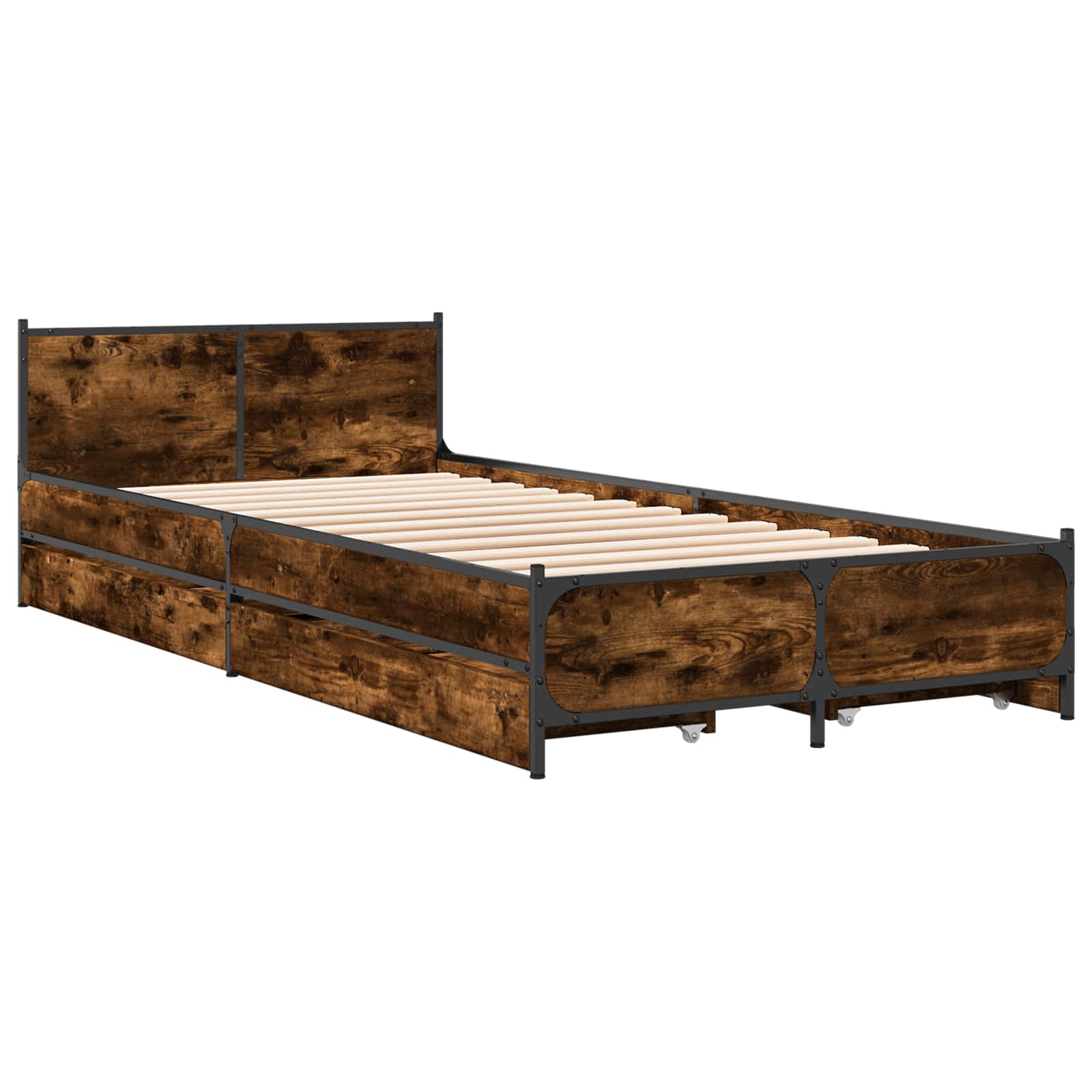vidaXL Rama łóżka z wezgłowiem z szufladą Dąb wędzony 80 x 200 cm