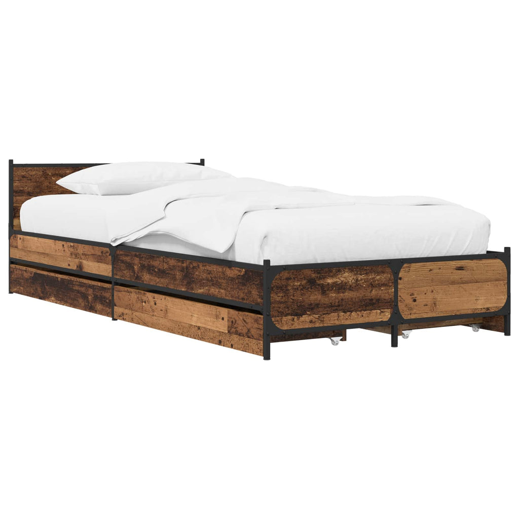 vidaXL Rama łóżka z wezgłowiem z szufladą Stare drewno 80 x 200 cm